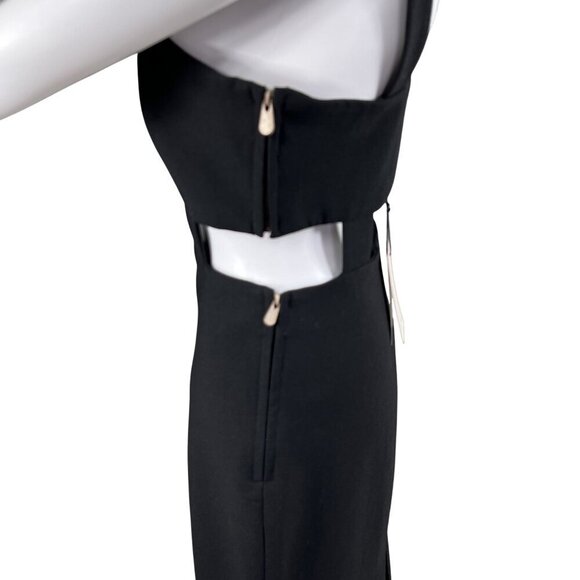 Cinq A Sept NWT Womens 8 Black Midi Cutout Dress Straps Side Zippers Bodycon - Picture 4 of 16